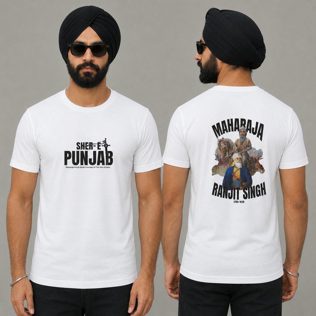 Sher-E-Punjab Maharaja Ranjit Singh Round Neck Half Sleeve T-Shirt | White