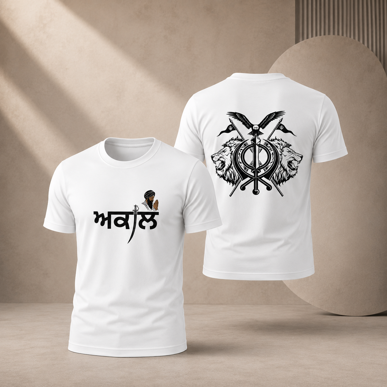 Akal Sikh Warrior Round Neck Half Sleeve T-Shirt | White