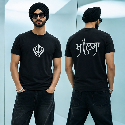 Khalsa Khanda Sikh Round Neck Half Sleeve T-Shirt | Black