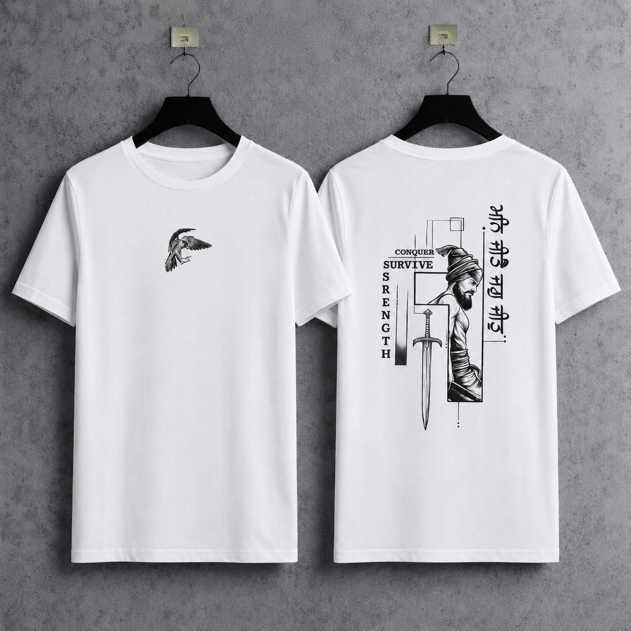 Conquer & Survive Sikh Warrior Round Neck Half Sleeve T-Shirt | White